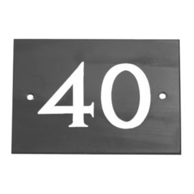 The House Nameplate Company Black & white Slate Rectangular House number 40, (H)102mm (W)140mm