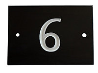 The House Nameplate Company Black & white Slate Rectangular House number 6, (H)102mm (W)140mm