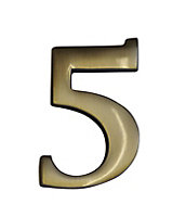The House Nameplate Company Brass effect Metal Self-adhesive House number 5, (H)60mm (W)40mm