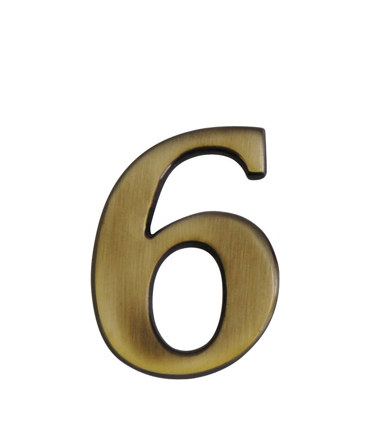 The House Nameplate Company Brass effect Metal Self-adhesive House number 6, (H)60mm (W)40mm