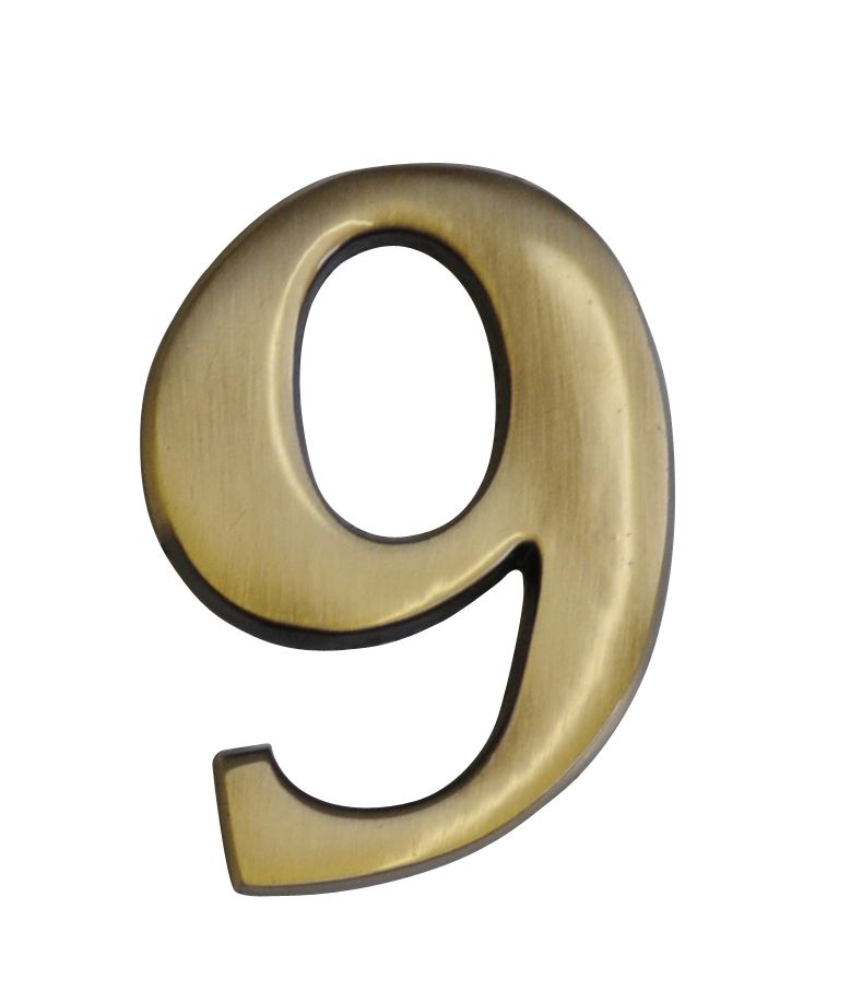 The House Nameplate Company Brass effect Metal Self-adhesive House number 9, (H)60mm (W)40mm