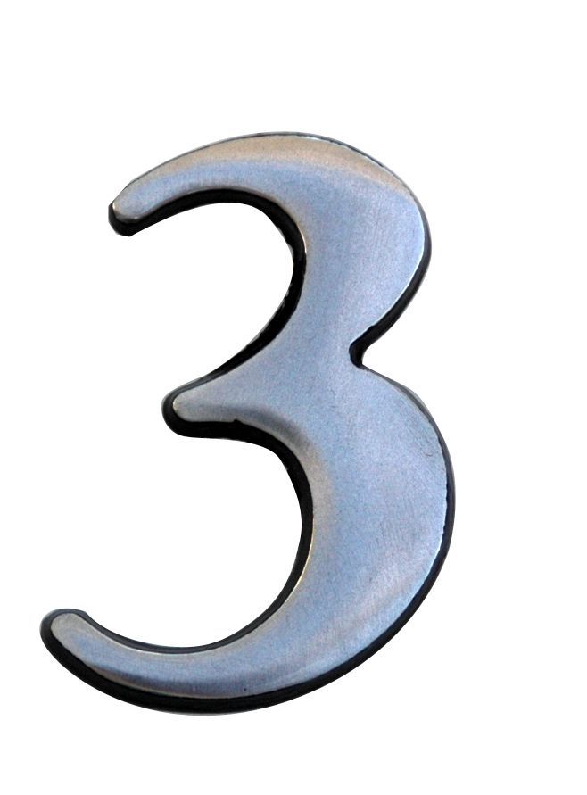 The House Nameplate Company Brushed Silver effect Aluminium Self-adhesive House number 3, (H)50mm (W)25mm