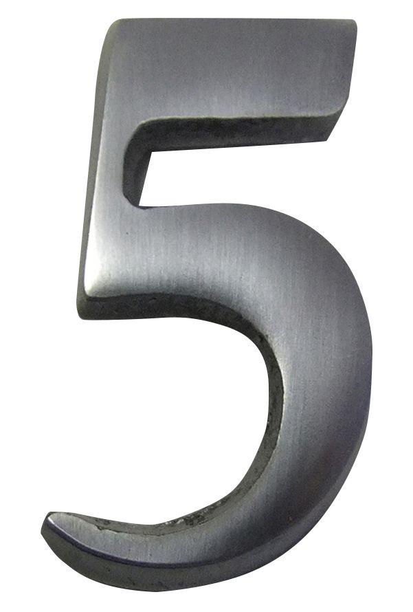 The House Nameplate Company Brushed Silver effect Aluminium Self-adhesive House number 5, (H)40mm (W)25mm