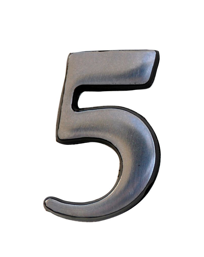 The House Nameplate Company Brushed Silver effect Aluminium Self-adhesive House number 5, (H)50mm (W)25mm