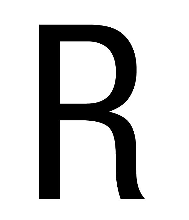 The House Nameplate Company Gloss Black & white uPVC Self-adhesive House letter R, (H)60mm (W)40mm