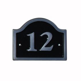 The House Nameplate Company Polished Black Aluminium House number 12, (H)120mm (W)160mm