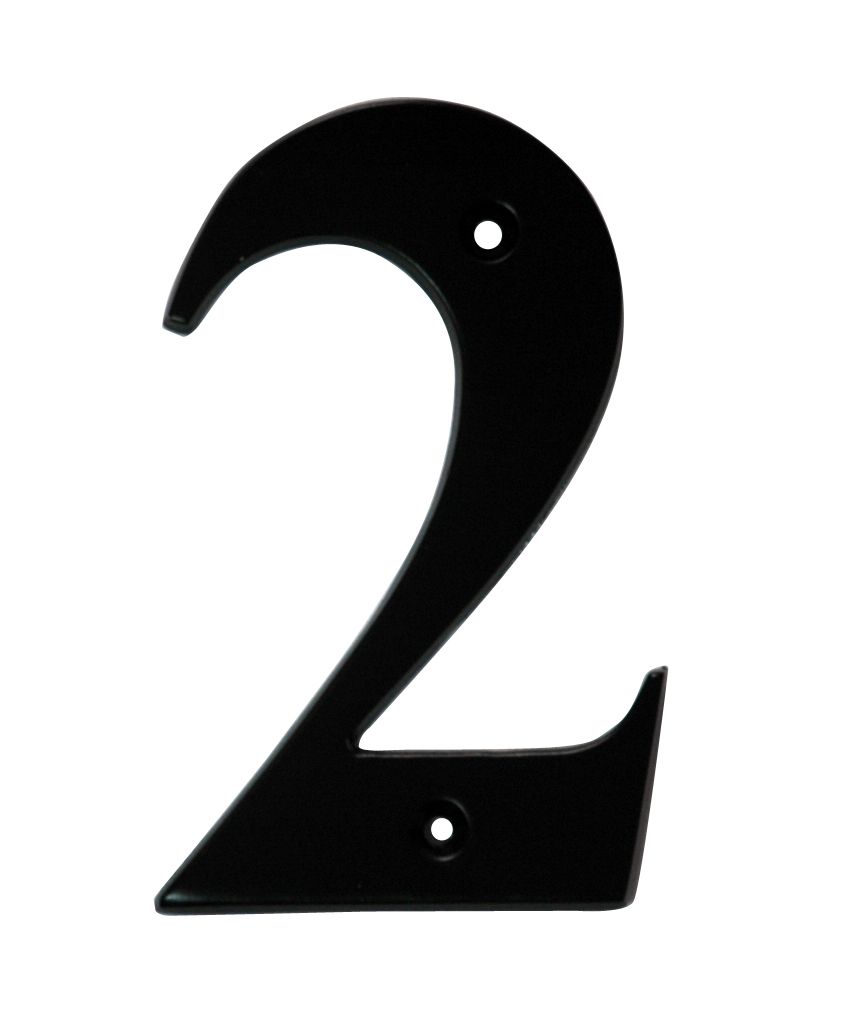 The House Nameplate Company Polished Black Aluminium House number 2, (H)100mm (W)65mm