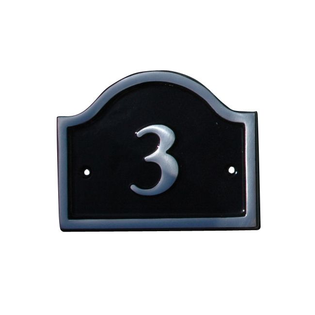 The House Nameplate Company Polished Black Aluminium House number 3, (H)120mm (W)160mm