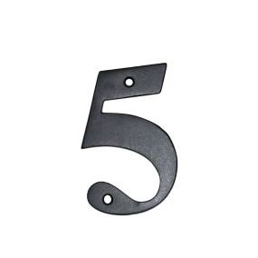 The House Nameplate Company Polished Black Aluminium House number 5, (H)100mm (W)65mm