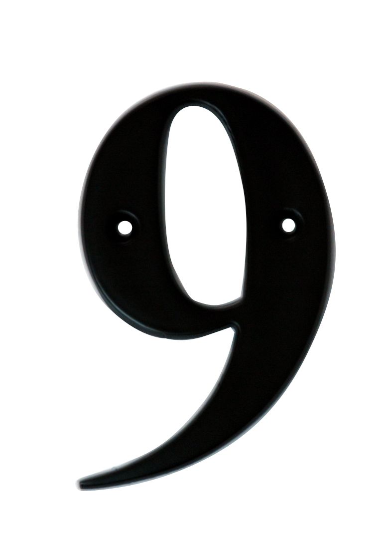 The House Nameplate Company Polished Black Aluminium House number 9, (H)100mm (W)65mm
