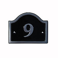The House Nameplate Company Polished Black Aluminium House number 9, (H)120mm (W)160mm