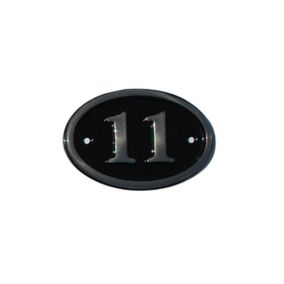 The House Nameplate Company Polished Black Brass Oval House number 11, (H)120mm (W)160mm