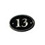 The House Nameplate Company Polished Black Brass Oval House number 13, (H)120mm (W)160mm