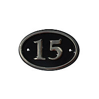 The House Nameplate Company Polished Black Brass Oval House number 15, (H)120mm (W)160mm