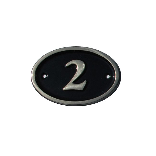 The House Nameplate Company Polished Black Brass Oval House number 2, (H)120mm (W)160mm