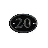 The House Nameplate Company Polished Black Brass Oval House number 20, (H)120mm (W)160mm