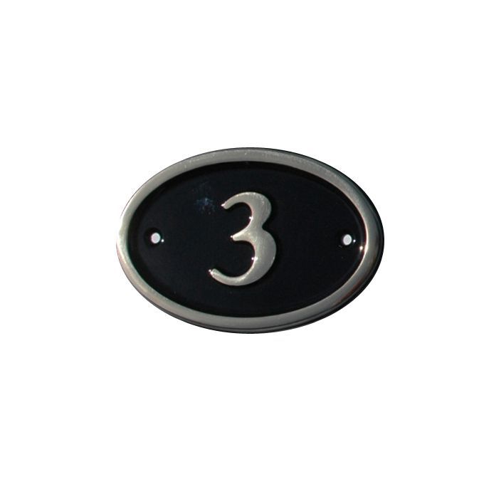 The House Nameplate Company Polished Black Brass Oval House number 3, (H)120mm (W)160mm