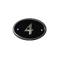 The House Nameplate Company Polished Black Brass Oval House number 4, (H)120mm (W)160mm