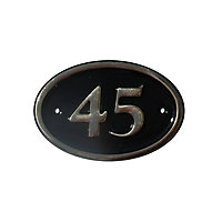 The House Nameplate Company Polished Black Brass Oval House number 45, (H)120mm (W)160mm