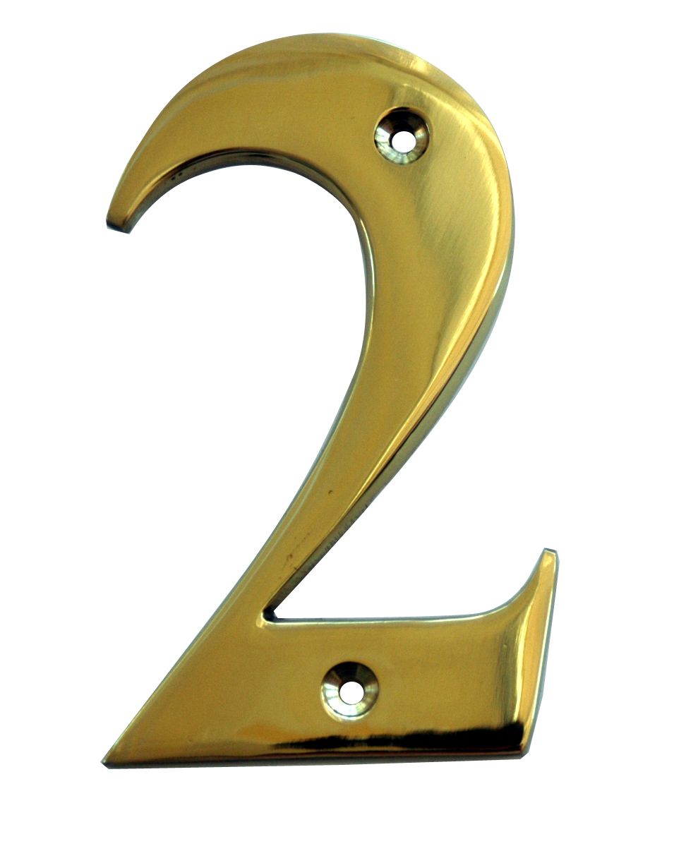 The House Nameplate Company Polished Brass House number 2, (H)100mm (W)65mm