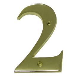 The House Nameplate Company Polished Brass House number 2, (H)150mm (W)85mm