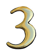 The House Nameplate Company Polished Brass Self-adhesive House number 3, (H)50mm (W)25mm