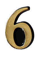 The House Nameplate Company Polished Brass Self-adhesive House number 6, (H)50mm (W)25mm