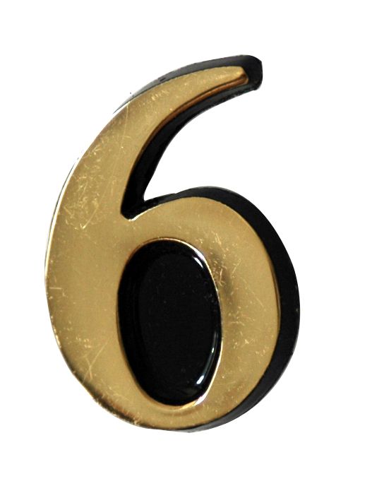 The House Nameplate Company Polished Brass Self-adhesive House number 6, (H)50mm (W)25mm