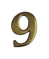 The House Nameplate Company Polished Brass Self-adhesive House number 9, (H)60mm (W)40mm