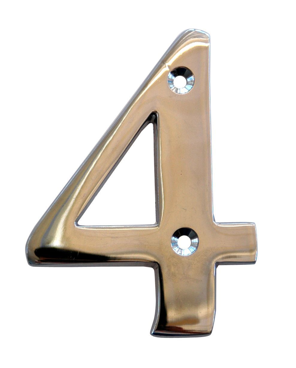 The House Nameplate Company Polished Chrome effect Metal House number 4, (H)100mm (W)63mm