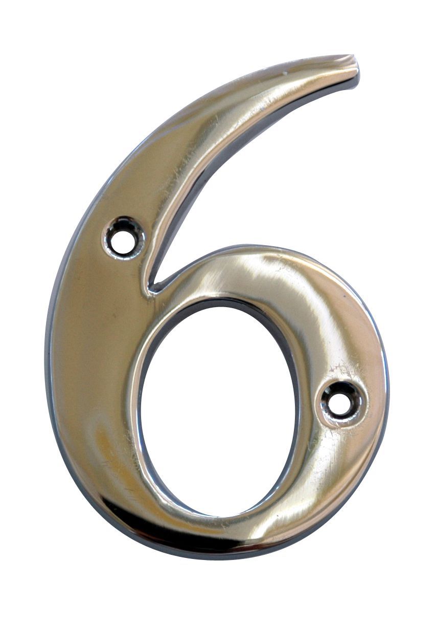 The House Nameplate Company Polished Chrome effect Metal House number 6, (H)100mm (W)63mm