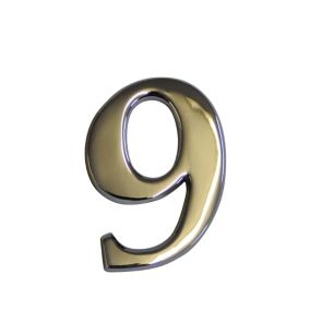 The House Nameplate Company Polished Chrome-plated Metal Self-adhesive House number 9, (H)60mm (W)40mm