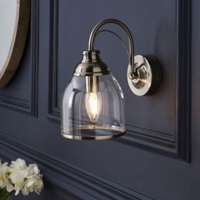 The Lighting Edit Catio Satin Antique brass effect Wired Wall light