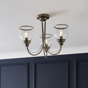 The Lighting Edit Catio Satin Glass & metal antique brass Antique brass effect 3 Lamp Ceiling light