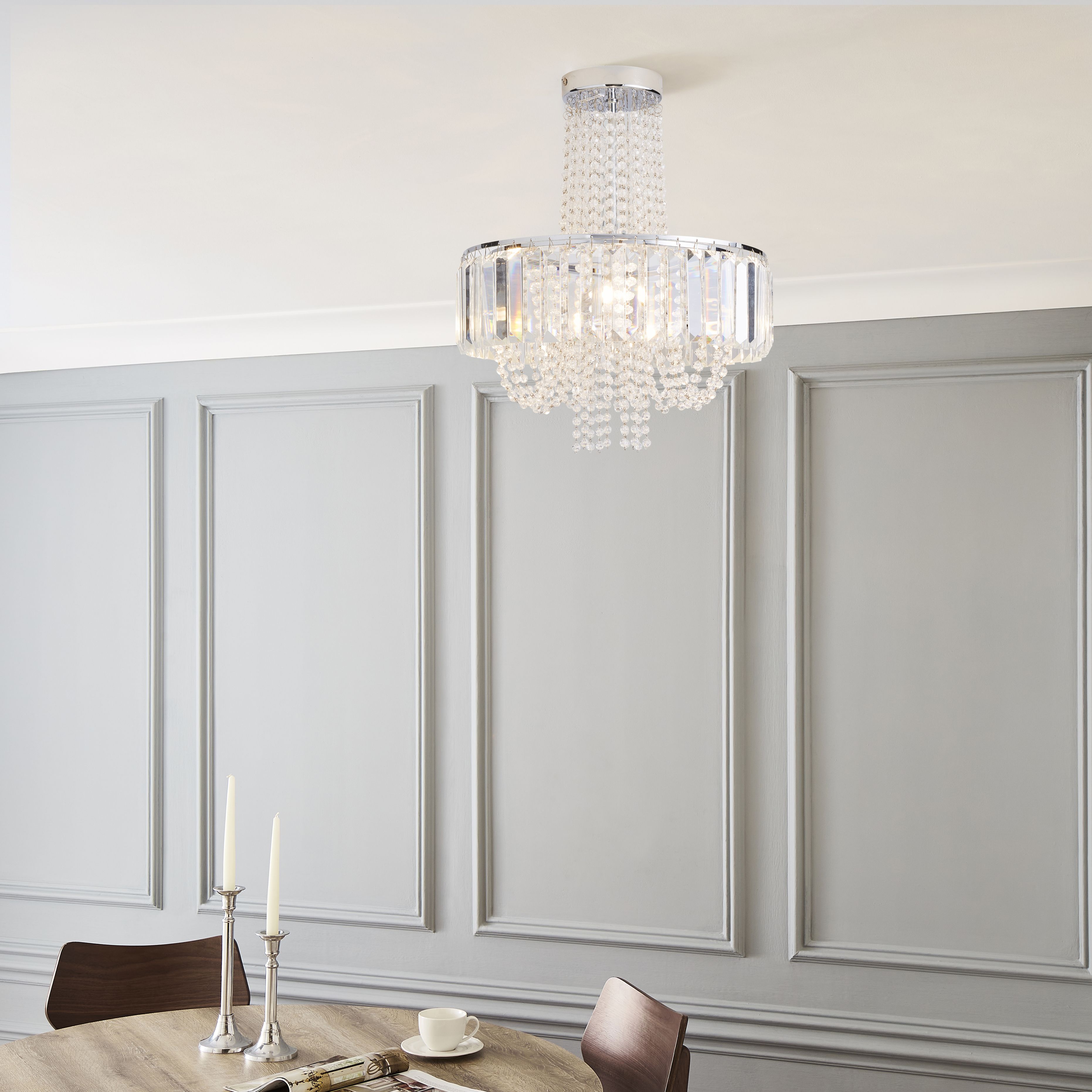 The Lighting Edit Cerro Crystal Chrome effect 3 Lamp Pendant ceiling light, (Dia)360mm