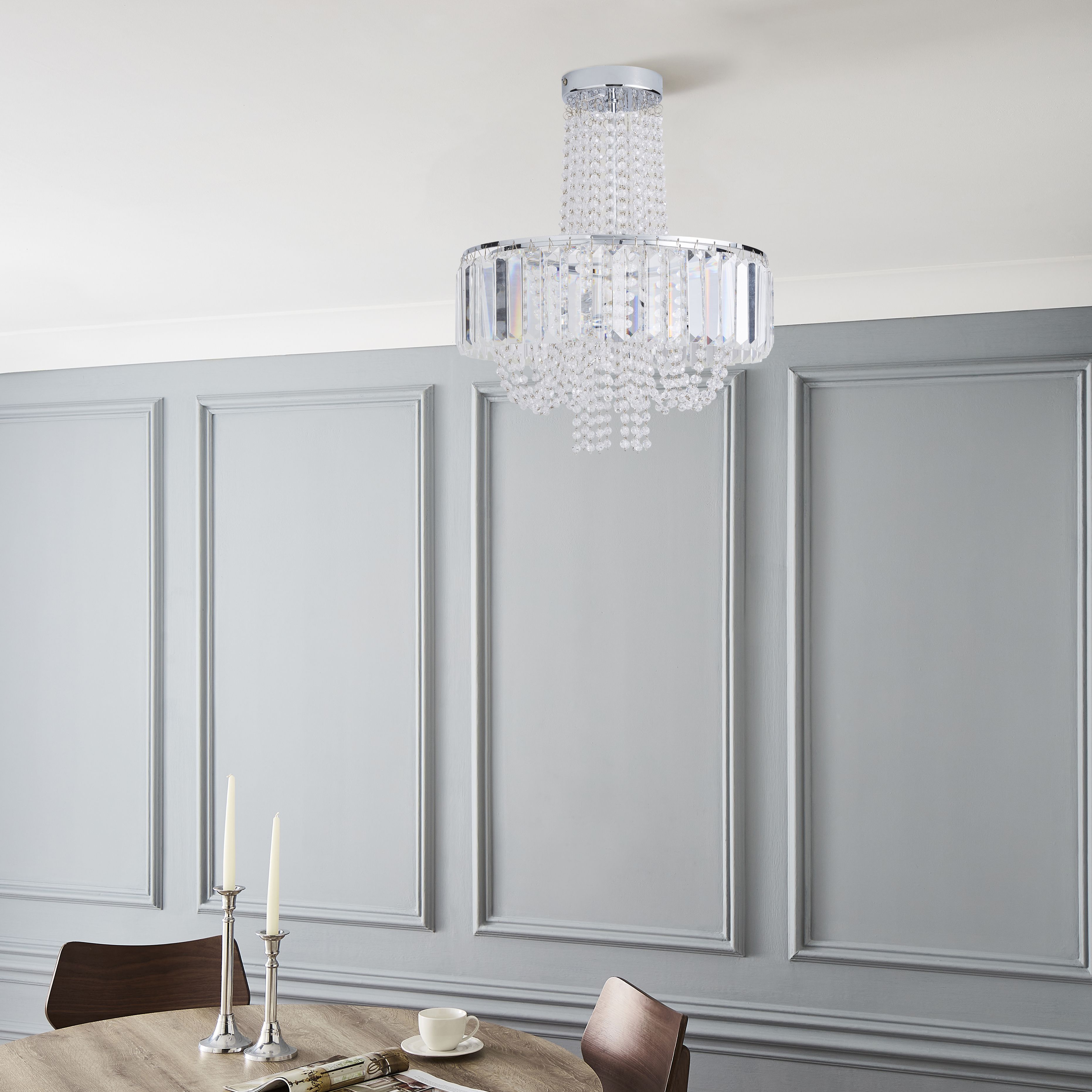 The Lighting Edit Cerro Crystal Chrome effect 3 Lamp Pendant ceiling light, (Dia)360mm