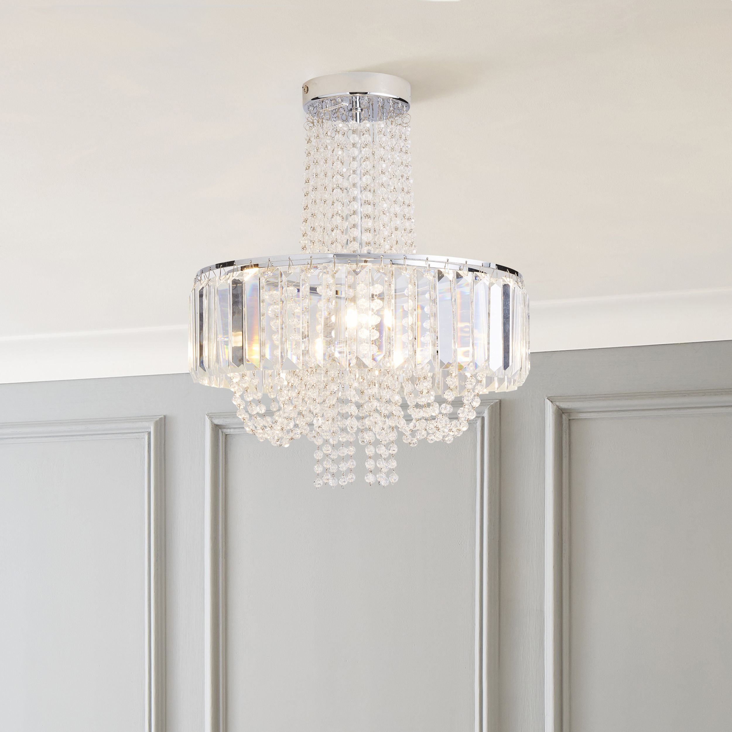 The Lighting Edit Cerro Crystal Chrome effect 3 Lamp Pendant ceiling light, (Dia)360mm