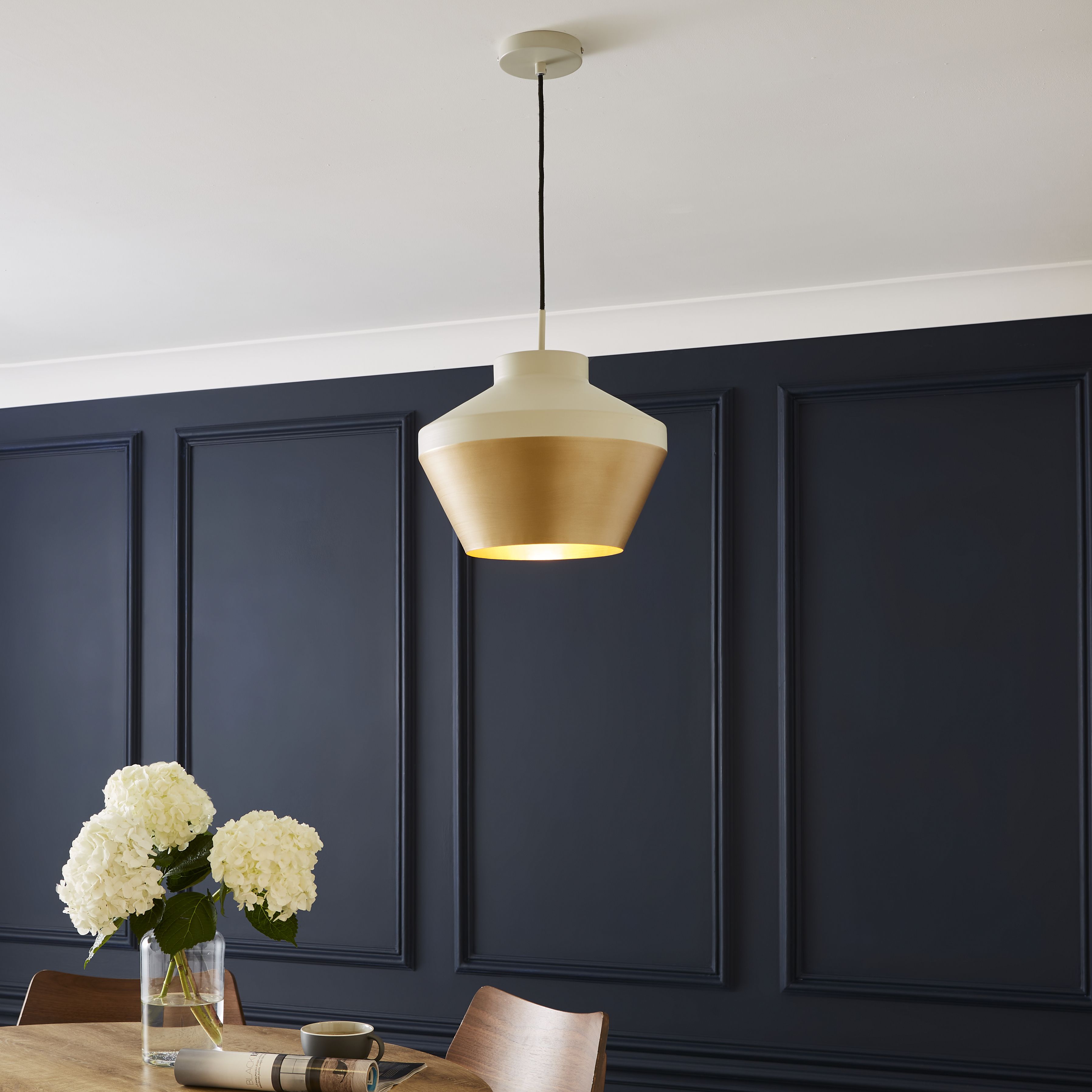 The Lighting Edit Dina Matt Ivory Brass effect Pendant ceiling light, (Dia)320mm