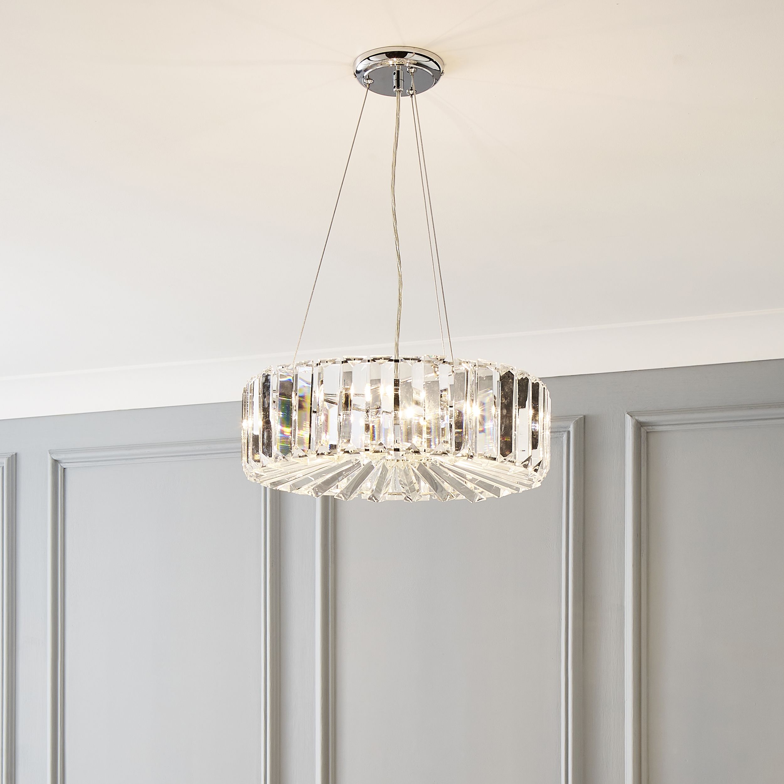 The Lighting Edit Hersh Crystal rod Chrome effect 3 Lamp Pendant ceiling light, (Dia)405mm