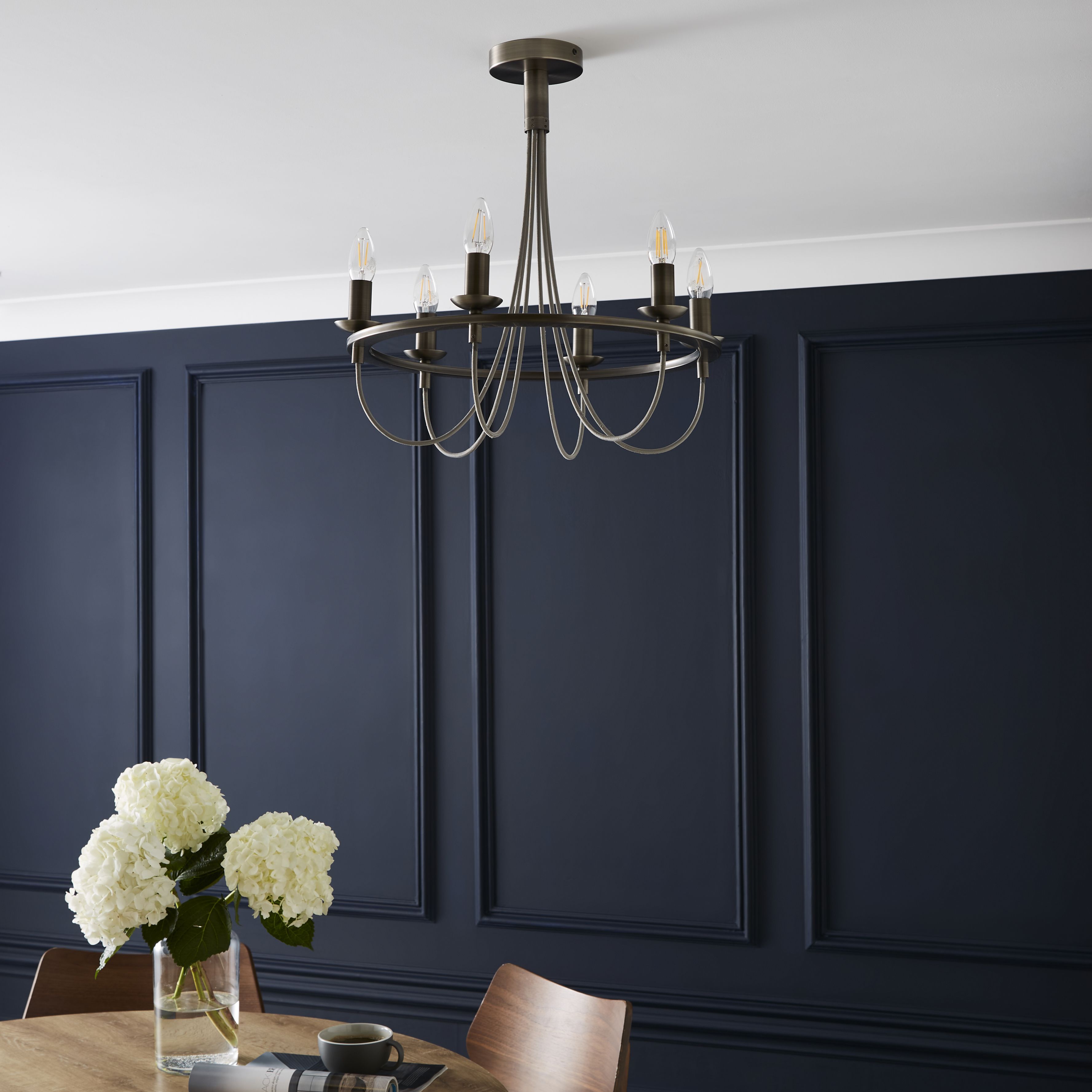 The Lighting Edit Massalia Matt Pewter effect 6 Lamp Pendant ceiling light, (Dia)500mm