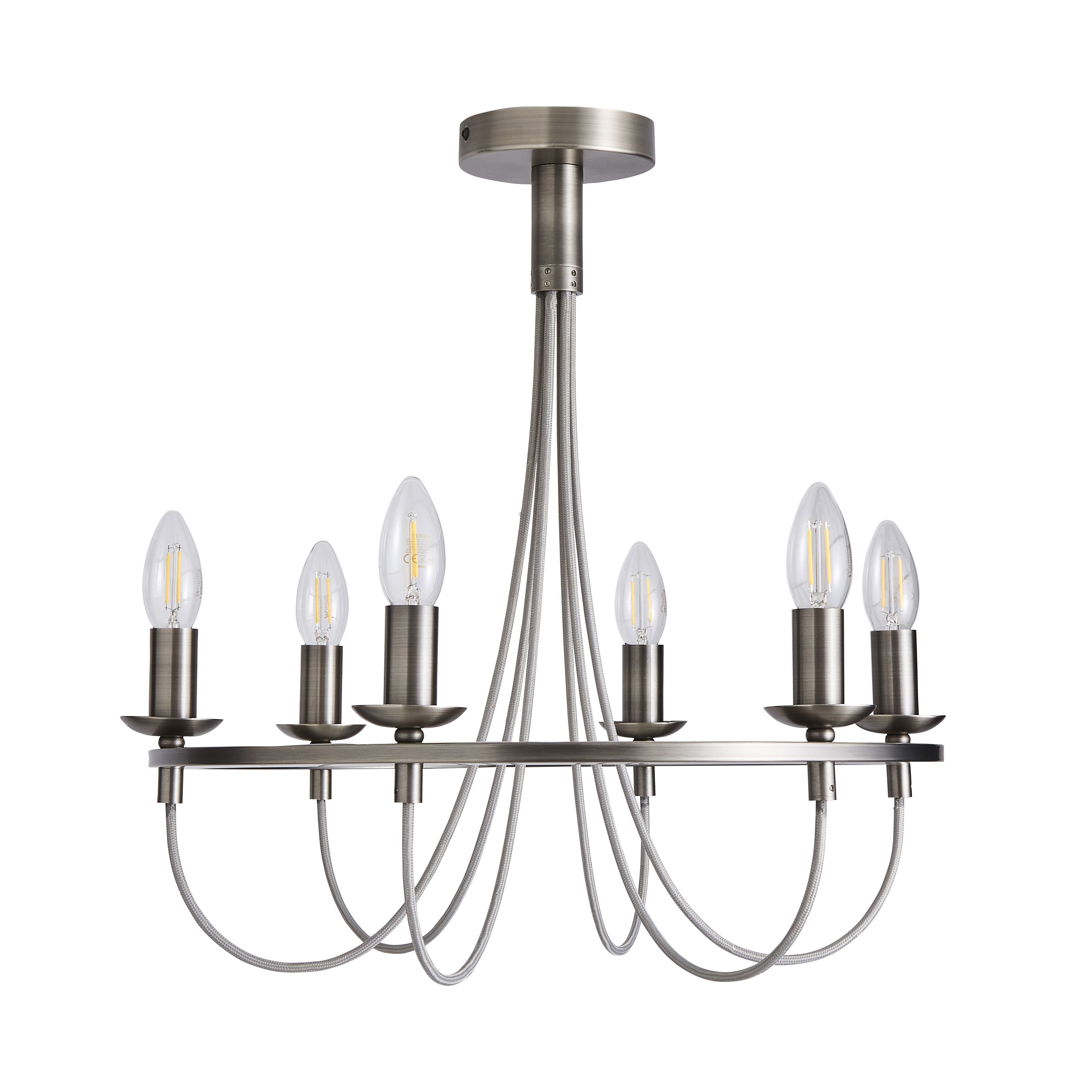 The Lighting Edit Massalia Matt Pewter effect 6 Lamp Pendant ceiling light, (Dia)500mm