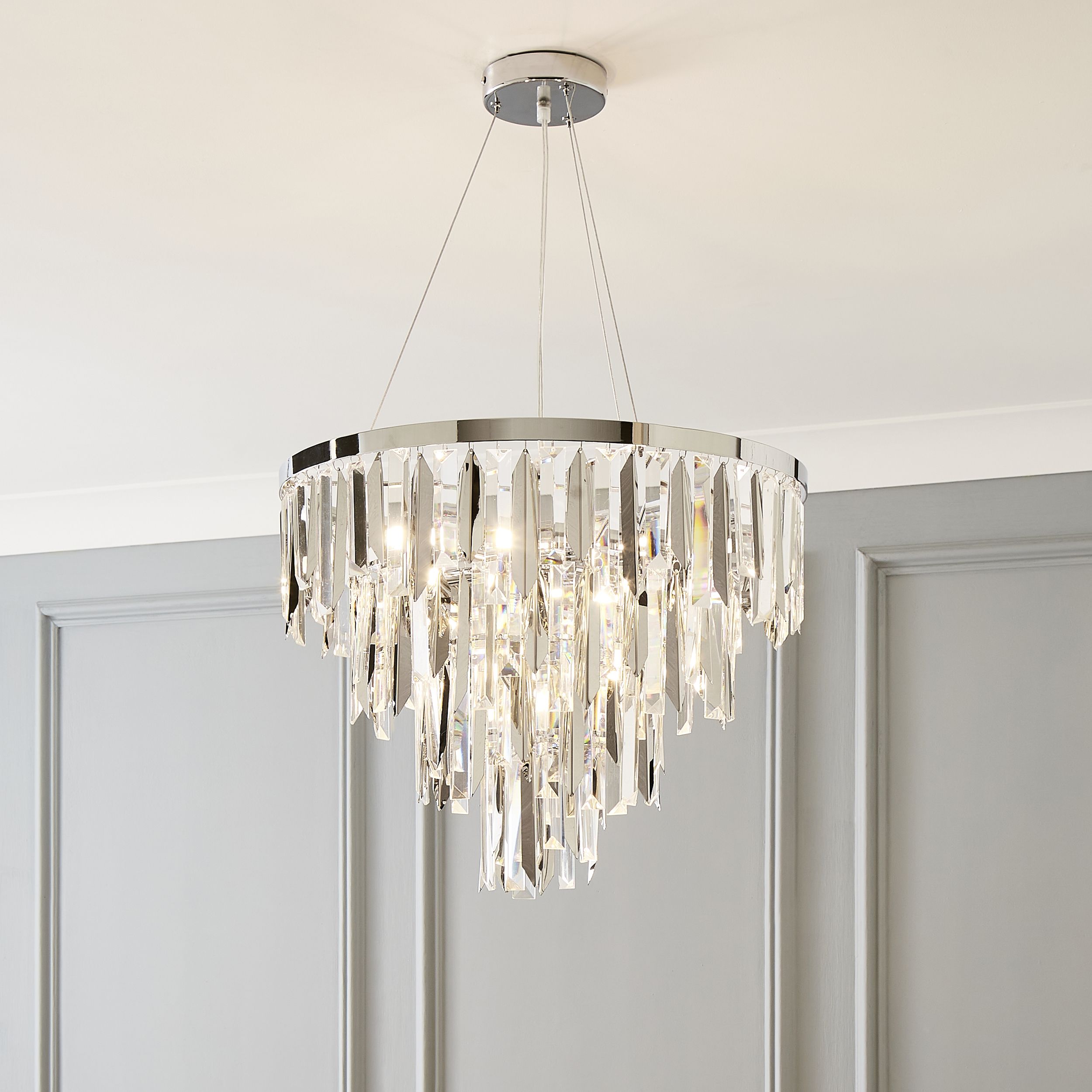 The Lighting Edit Poly Crystal droppers Chrome effect 5 Lamp Pendant ceiling light, (Dia)500mm