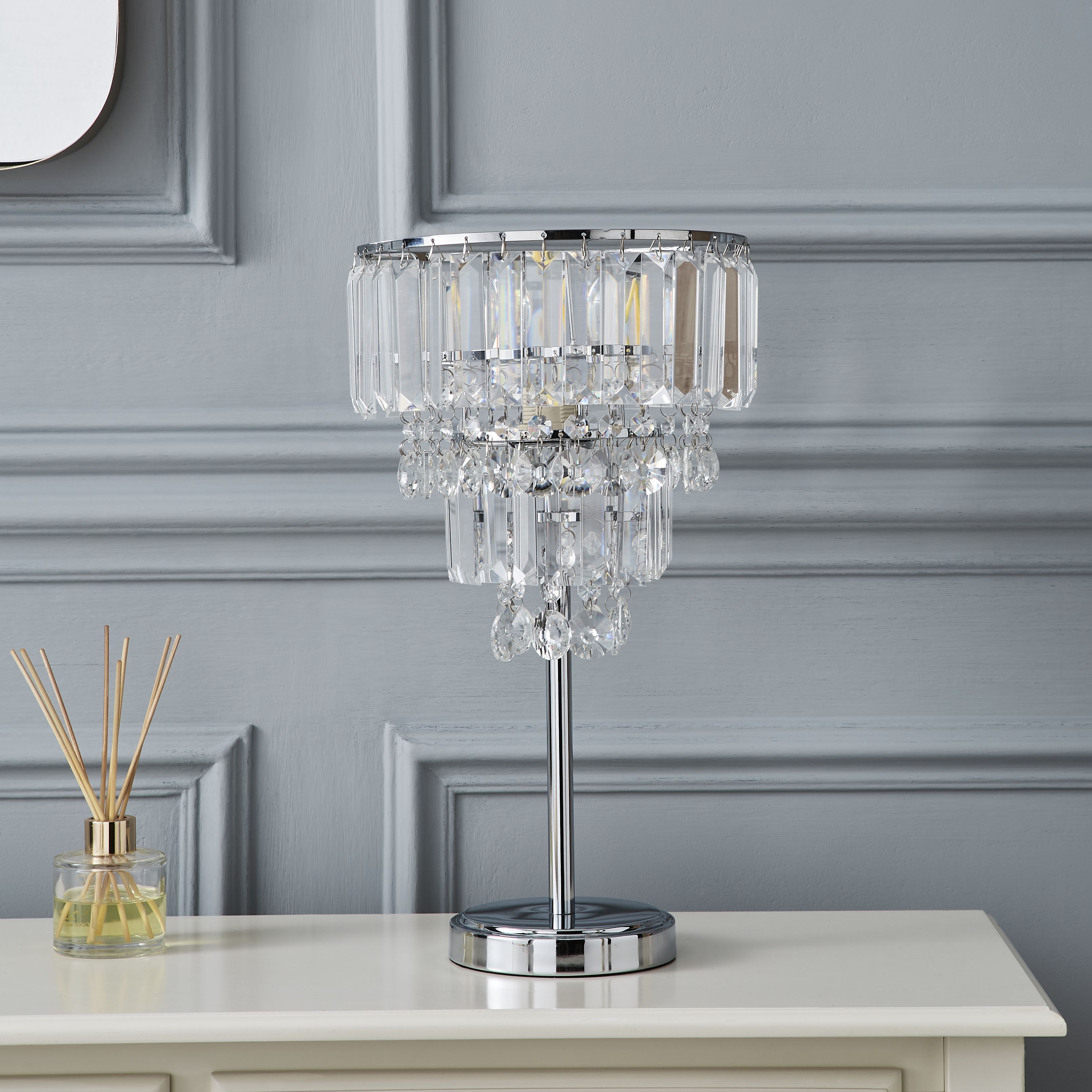 The Lighting Edit Schorr Crystal Polished Chrome effect Round Table lamp