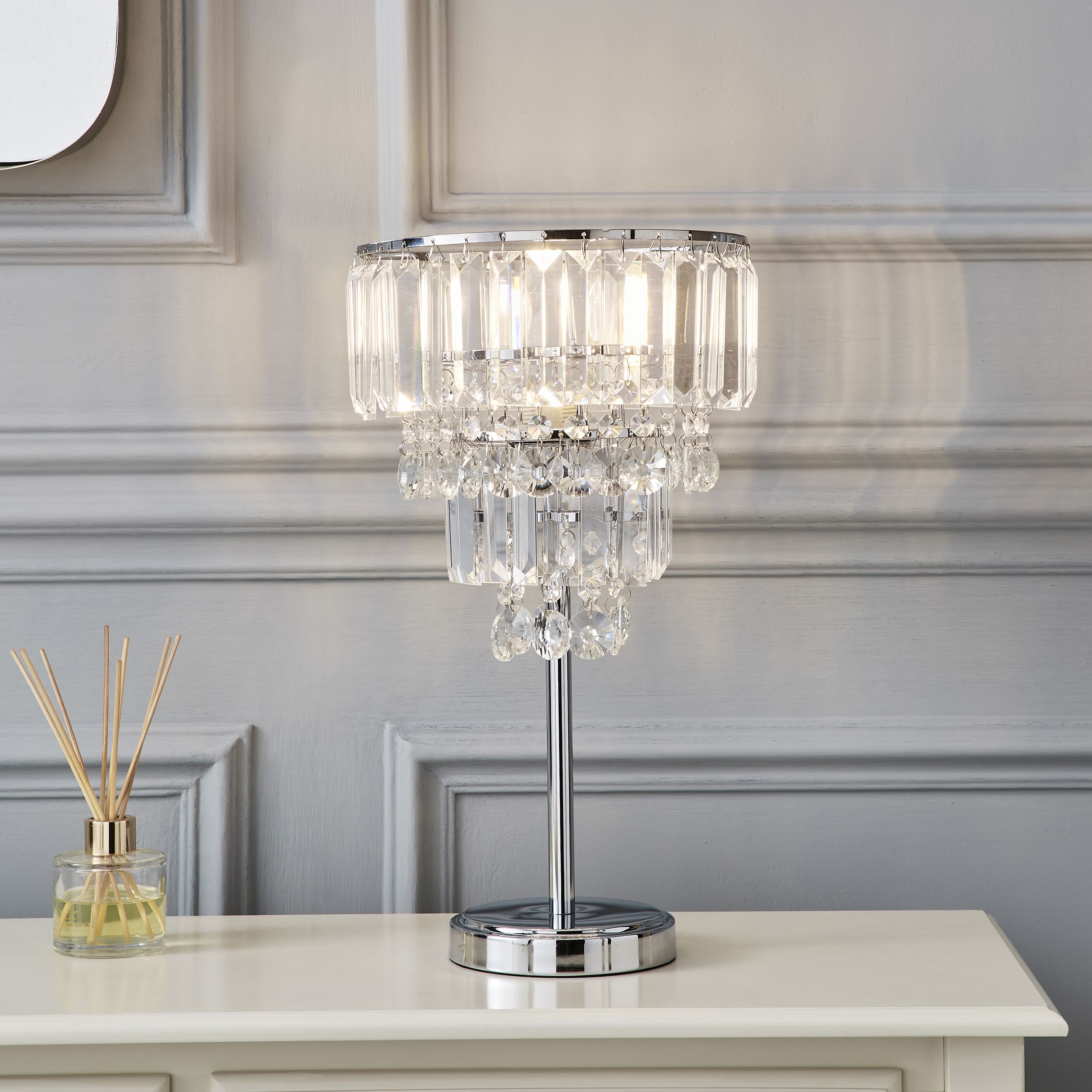 Colours Pallas Chrome effect Halogen Table lamp Tradepoint