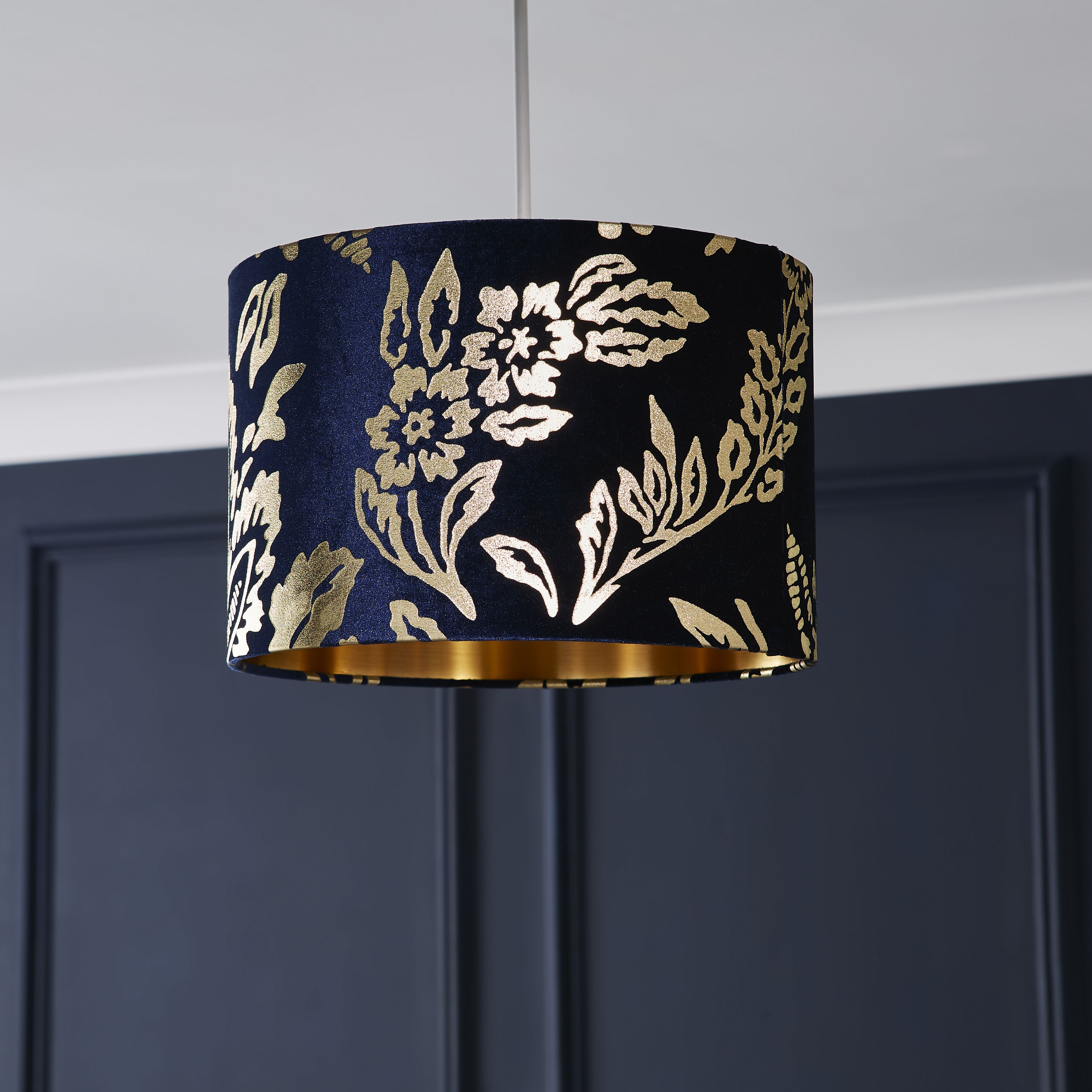 The Lighting Edit Varuna Navy Velvet effect Floral Light shade (D)30cm