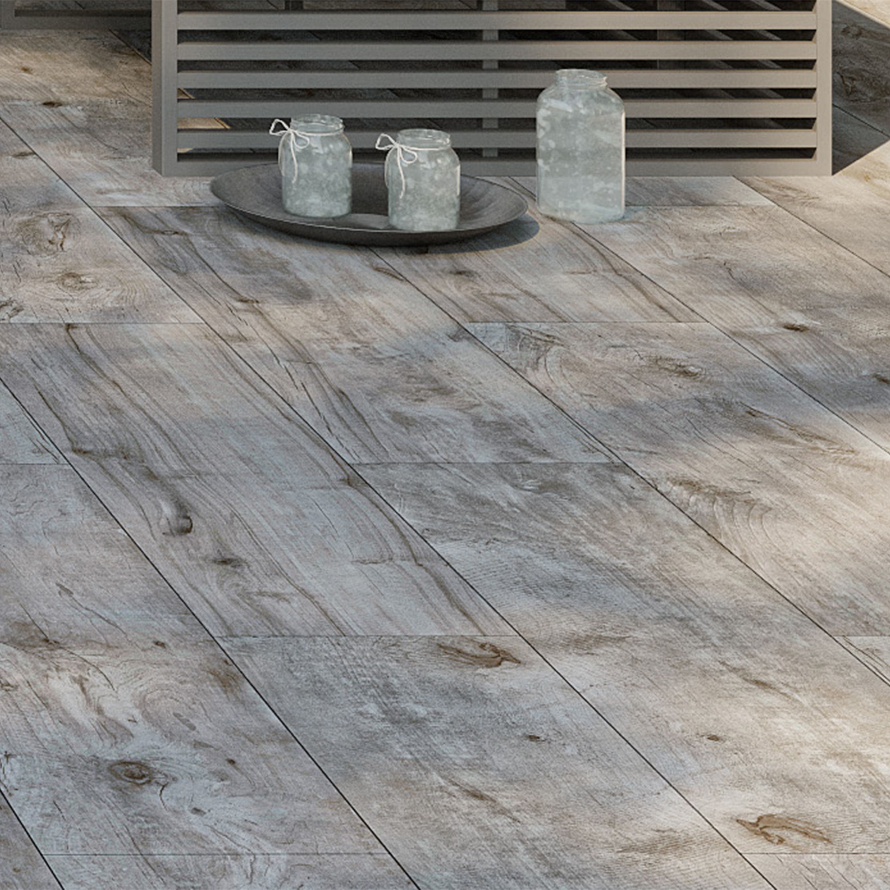 Timberwood Grey Matt Wood effect Porcelain Outdoor Tile, Pack of 2, (L