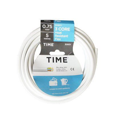 Time 3093Y White 3-core Resistant to heat Cable 0.75mm² x 5m