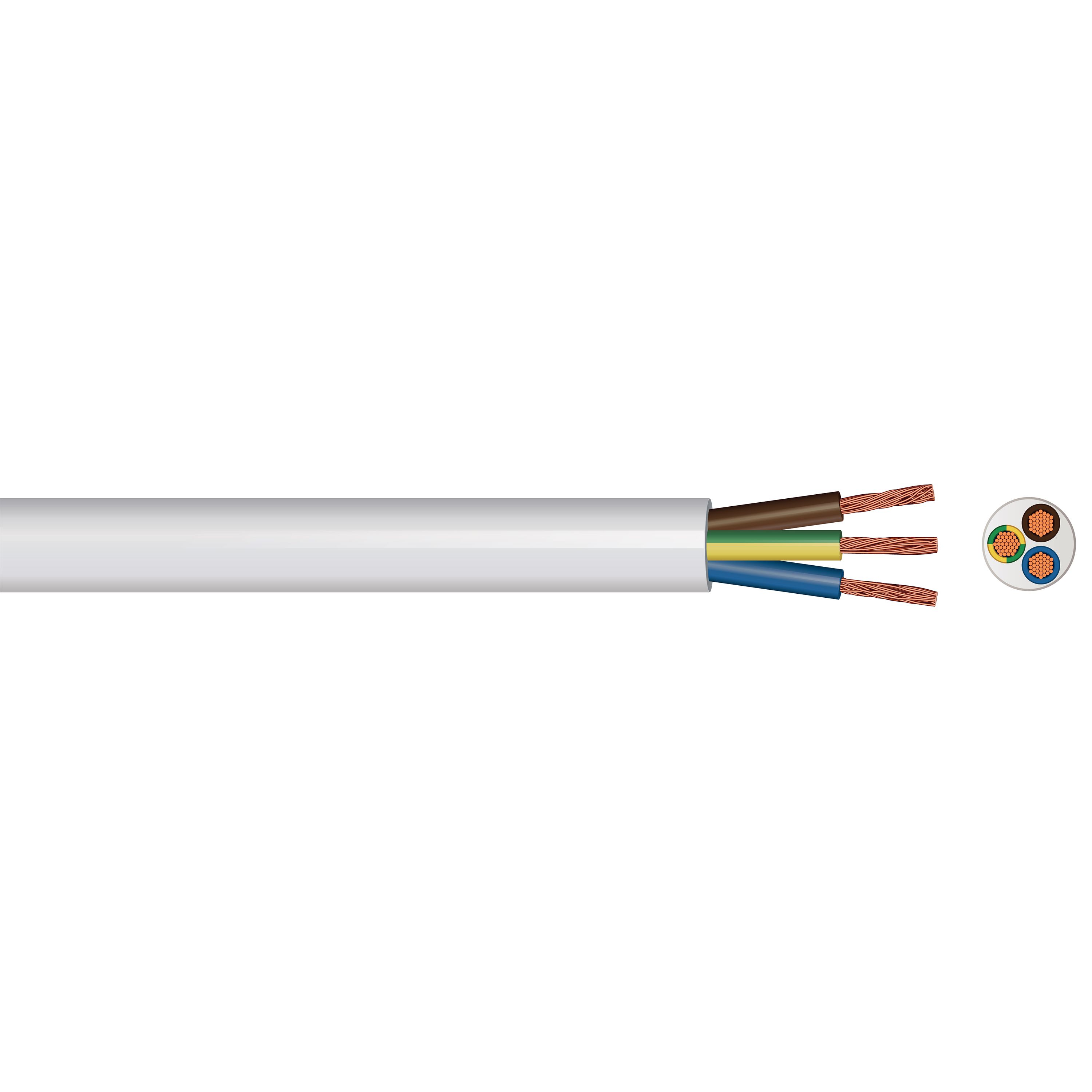 Time 3093Y White 3-core Resistant to heat Cable 2.5mm² x 5m