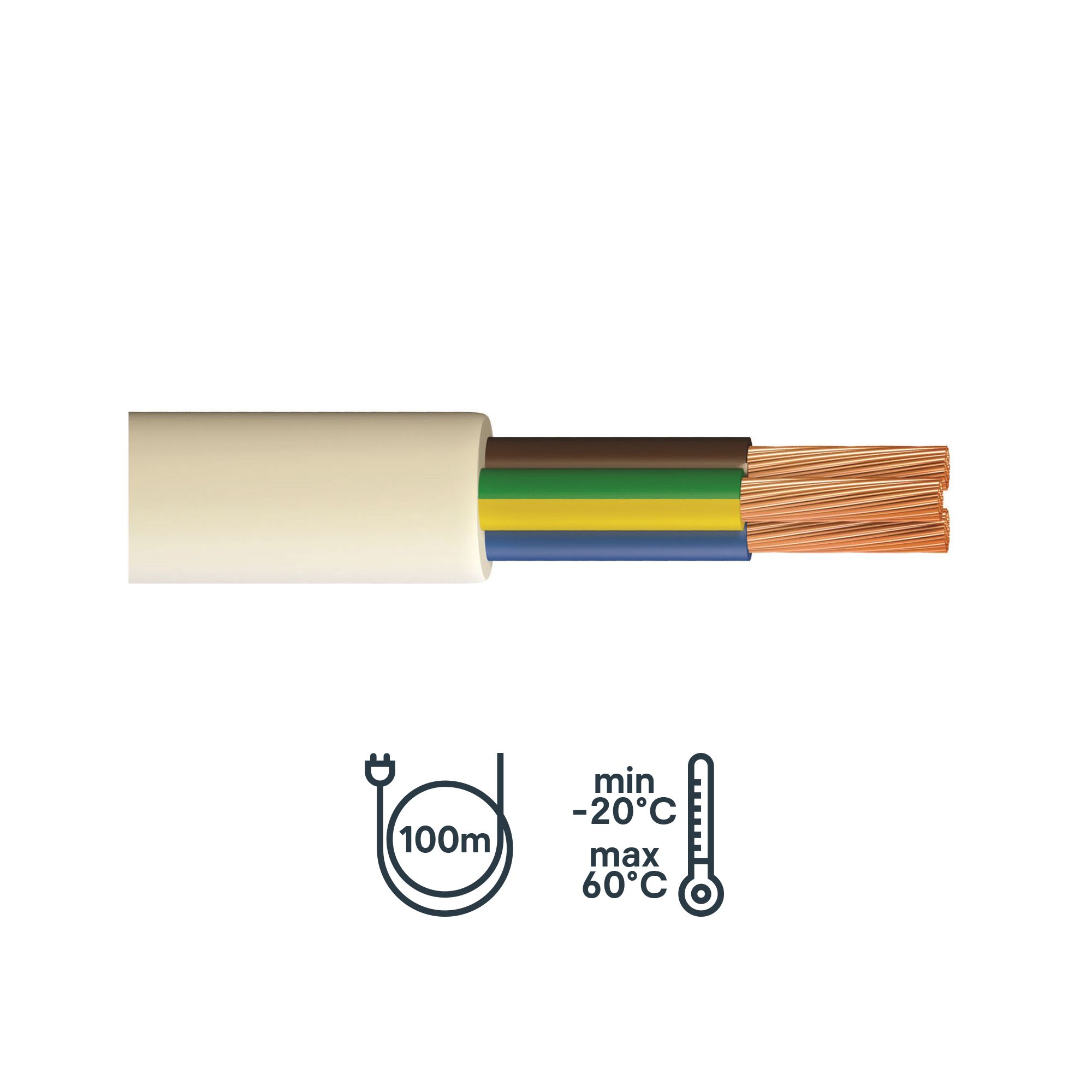 Time 3183B White 3-core Cable 1.5mm² x 100m