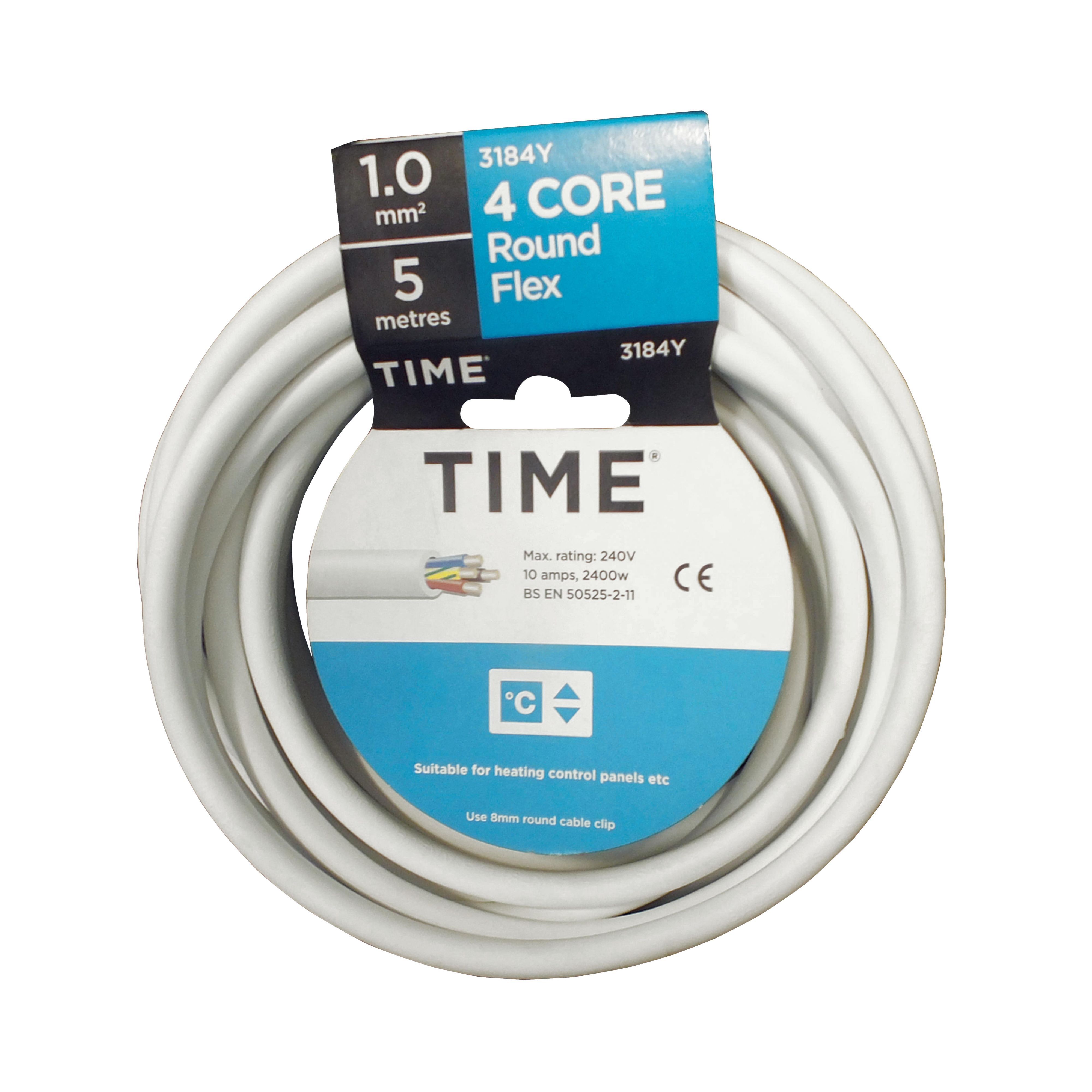 Time 3184Y White 4-core Flexible Cable 1mm² x 5m